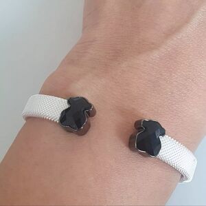 Tous Silver Mesh Color Cuff Bracelet with Black Onyx